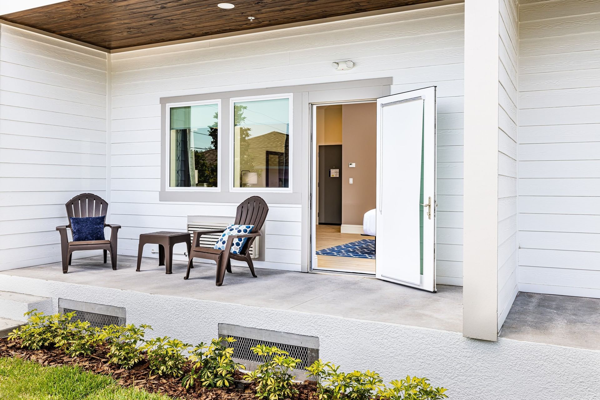 Private terrace with Adirondack chairs